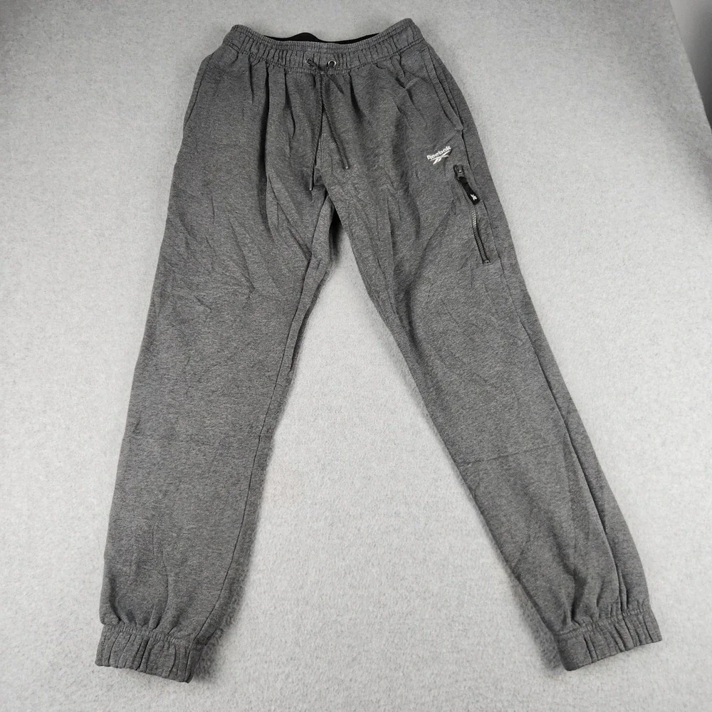Reebok Jogger Sweatpants Mens Small Gray Fleece Athletic Drawstring Tapered‎ Leg